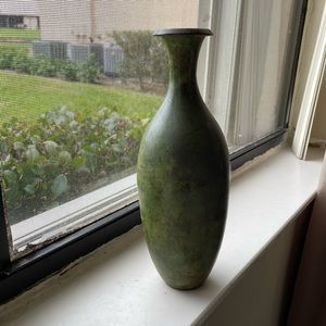 ***SALE - Shades of green metal vase- 12”